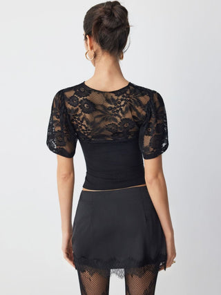 Lace Bandeau Round Neckline See-through Layered Top