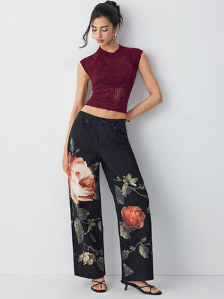 Knit Floral Pointelle Hollow Out Vest