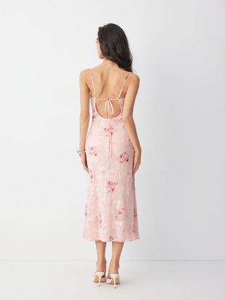 Floral Cowl Neck Lace Up Corset Mermaid Maxi Dress