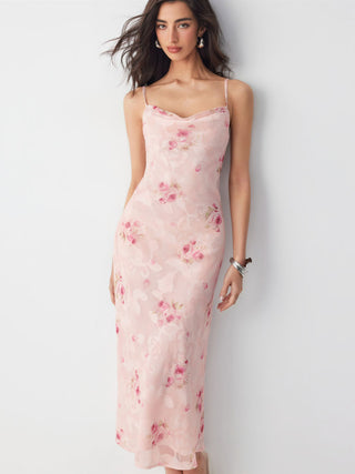 Floral Cowl Neck Lace Up Corset Mermaid Maxi Dress