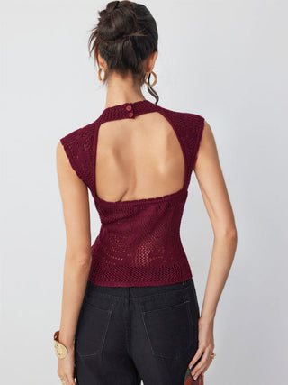 Knit Floral Pointelle Hollow Out Vest