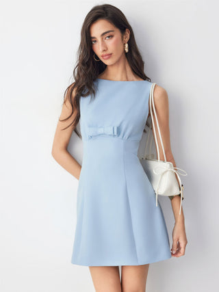 Boat Neck Bowknot Backless A-line Mini Dress