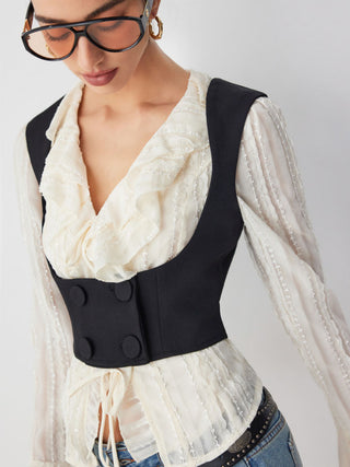 Scoop Neck Double Breasted Crop Blazer Vest