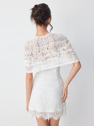 Cotton-blend Lace V-neck Bowknot A-line Mini Dress