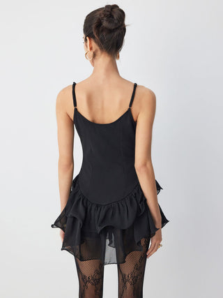 Chiffon Cut Out Peplum Hem Mini Slip Dress