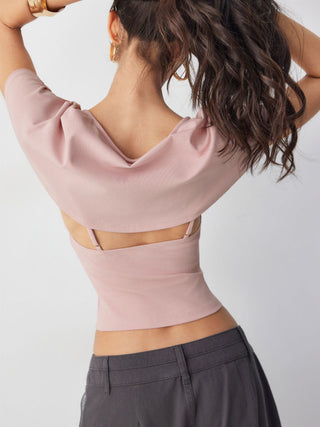 Cotton-blend V-neck Surplice Bell Sleeve Top