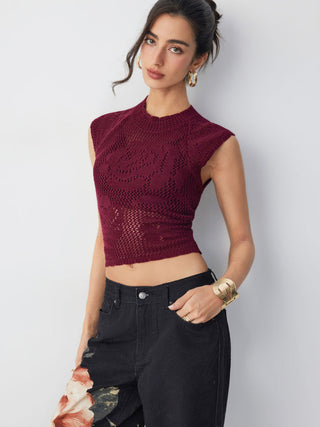 Knit Floral Pointelle Hollow Out Vest