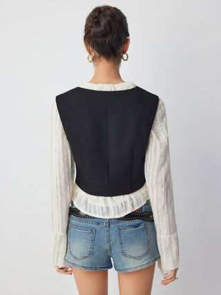 Scoop Neck Double Breasted Crop Blazer Vest
