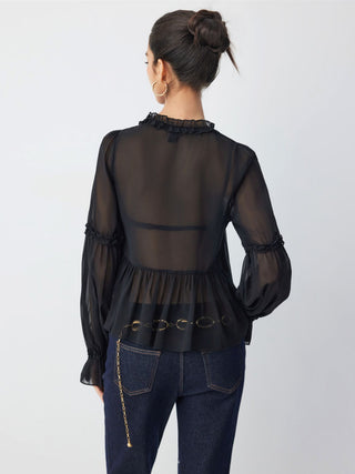 Chiffon Ruffled Long Sleeve Crop Blouse