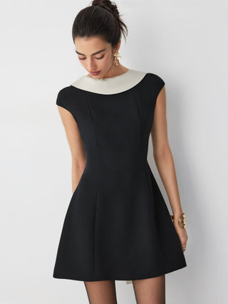 Colorblock Boat Neck Backless Bowknot A-line Mini Dress