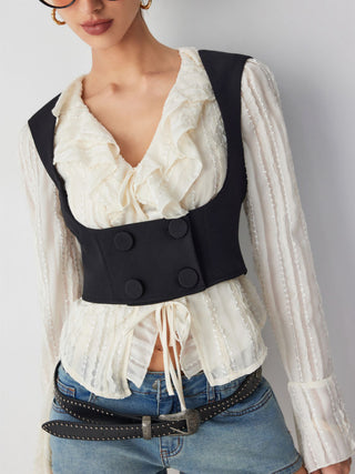 Scoop Neck Double Breasted Crop Blazer Vest