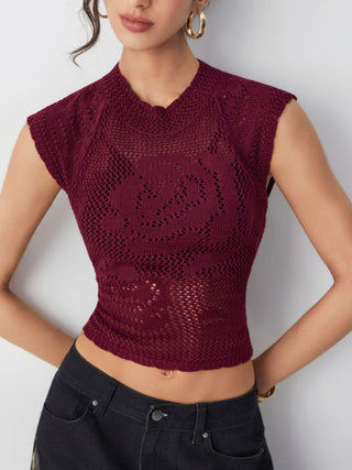 Knit Floral Pointelle Hollow Out Vest