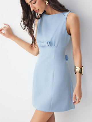 Boat Neck Bowknot Backless A-line Mini Dress