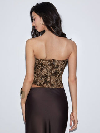 Lace Embroidery V-neck Padded Corset Cami Blouse