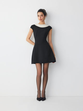 Colorblock Boat Neck Backless Bowknot A-line Mini Dress