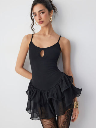 Chiffon Cut Out Peplum Hem Mini Slip Dress