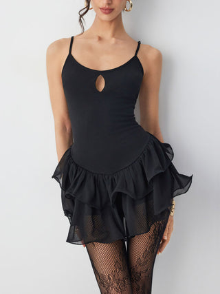 Chiffon Cut Out Peplum Hem Mini Slip Dress