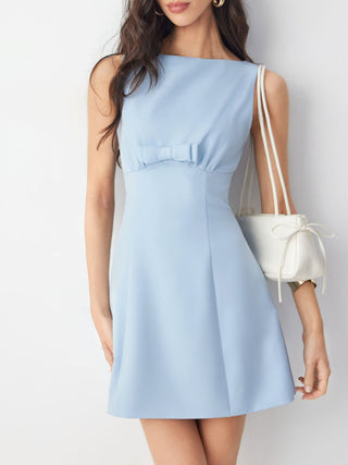 Boat Neck Bowknot Backless A-line Mini Dress