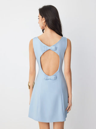 Boat Neck Bowknot Backless A-line Mini Dress