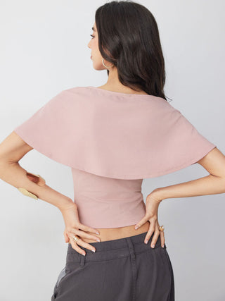 Cotton-blend V-neck Surplice Bell Sleeve Top