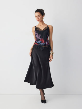 Mesh Floral Graphic V-neck Lace Panel Cami Top