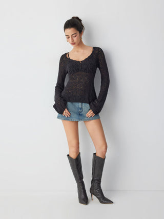 Knit Fabric Scoop Neck Hollow out Slim Top