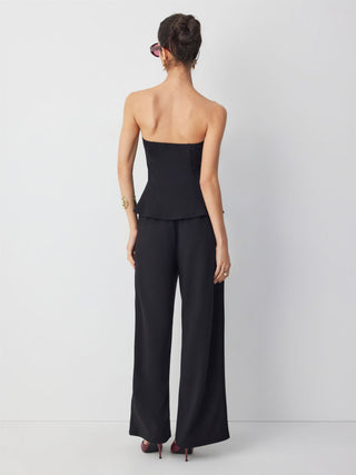Peplum Bandeau Top & Mid Rise Straight Leg Trousers Set