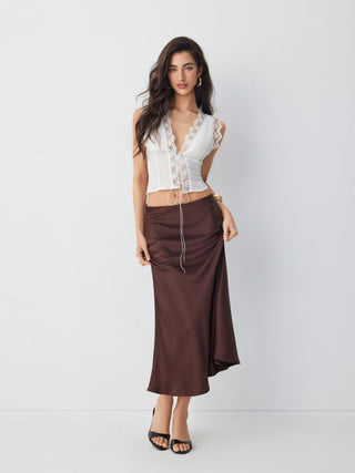 Textured V-neck Lace Trim Criss Cross Short Blouse