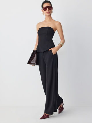 Peplum Bandeau Top & Mid Rise Straight Leg Trousers Set