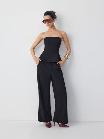 Peplum Bandeau Top & Mid Rise Straight Leg Trousers Set