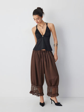 Textured V-neck Ruched Halter Twist Knotted Cami Top