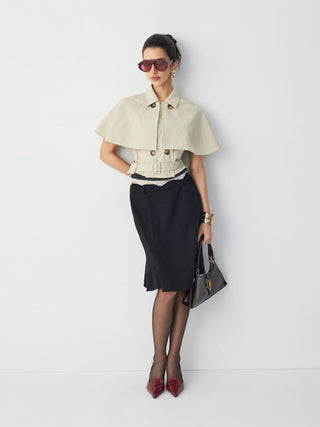 Double-Breasted Cloak Sleeve Jacket With Belt