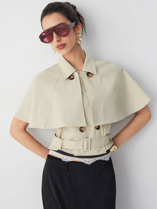 Double-Breasted Cloak Sleeve Jacket With Belt