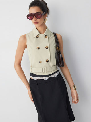 Double-Breasted Cloak Sleeve Jacket With Belt