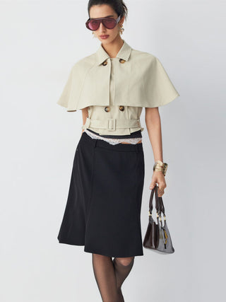 Double-Breasted Cloak Sleeve Jacket With Belt