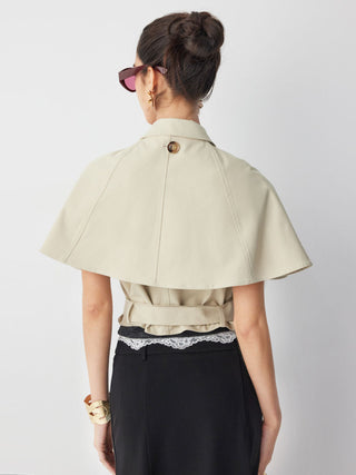 Double-Breasted Cloak Sleeve Jacket With Belt