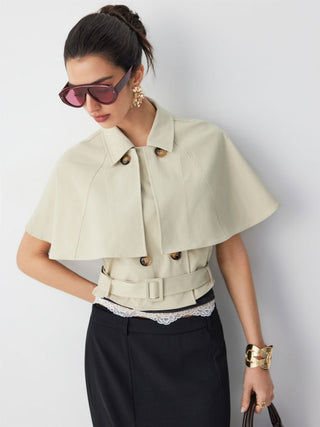 Double-Breasted Cloak Sleeve Jacket With Belt
