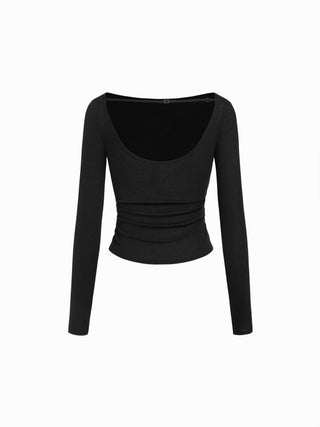 Wool-blend Boat Neck Ruched Backless Tee