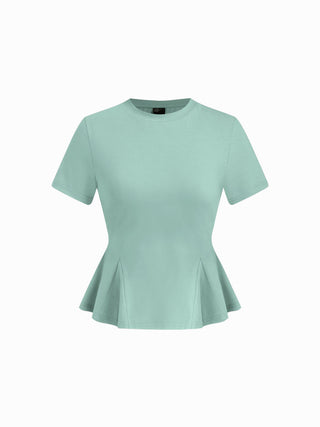 Cotton-blend Short Sleeve Ruffled Hem Tee