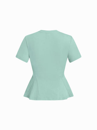 Cotton-blend Short Sleeve Ruffled Hem Tee
