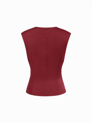 Satin V-Neck Ruched Bowknot Tank Blouse