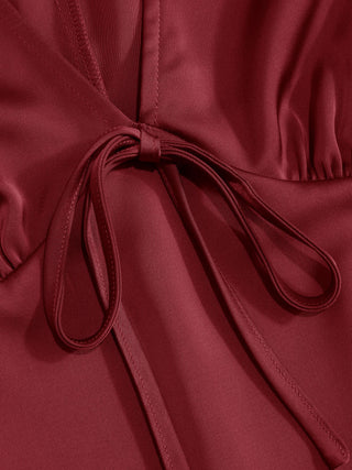 Satin V-Neck Ruched Bowknot Tank Blouse