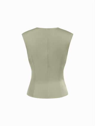 Satin V-Neck Ruched Bowknot Tank Blouse