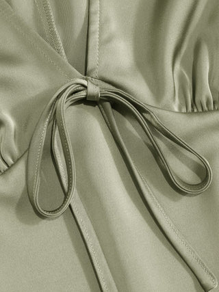 Satin V-Neck Ruched Bowknot Tank Blouse
