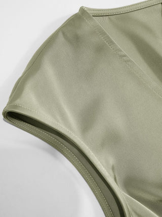 Satin V-Neck Ruched Bowknot Tank Blouse