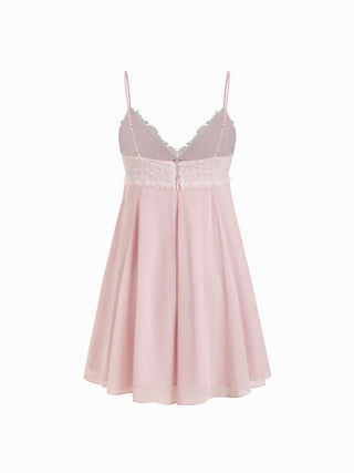 Chiffon Lace V-neck Patchy Mini Dress