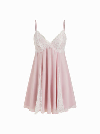 Chiffon Lace V-neck Patchy Mini Dress