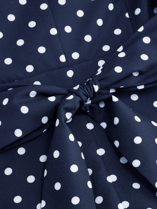 Polka Dot Boat Neck Ruffle Sleeve Knotted A-line Mini Dress