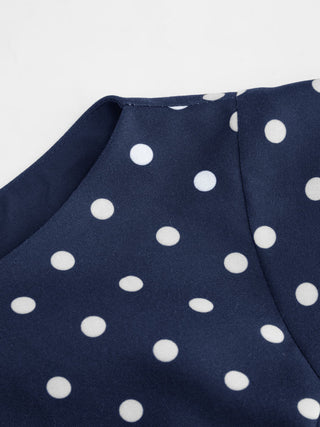 Polka Dot Boat Neck Ruffle Sleeve Knotted A-line Mini Dress