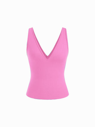 Cotton-blend High Stretch V-neck Tank Top